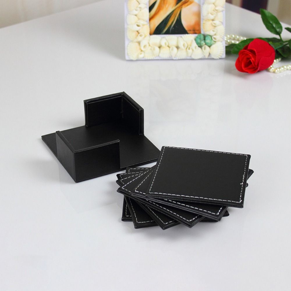 6Pcs Holiday Gift Heat-resistant Leather Coaster Business Luxury Tea/Coffee Cup Pad Non-slip with Base Insulation Mat Party
