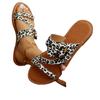 2024 Spring/summer New Flat Buckle Sandals with Large Size Round Head Leopard Print Women's Beach Slippers