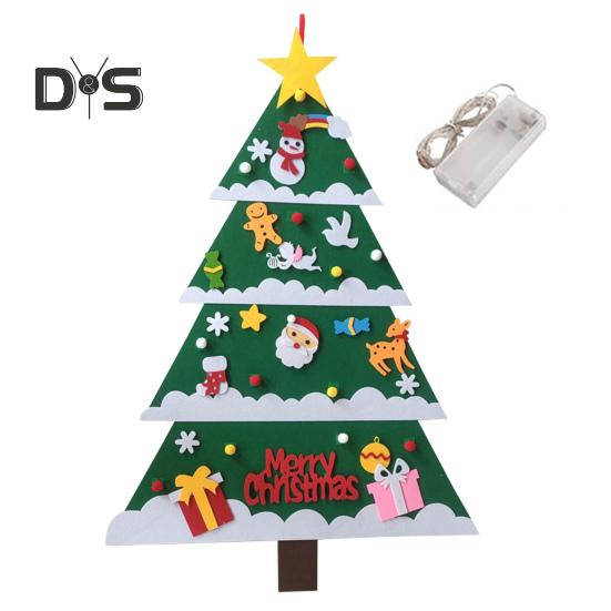 Войлочная новогодняя елка для малышей, светодиодная подсветка, набор для самостоятельной сборки новогодней елки с Санта-Клаусом, снеговиком, снежинкой, чулком