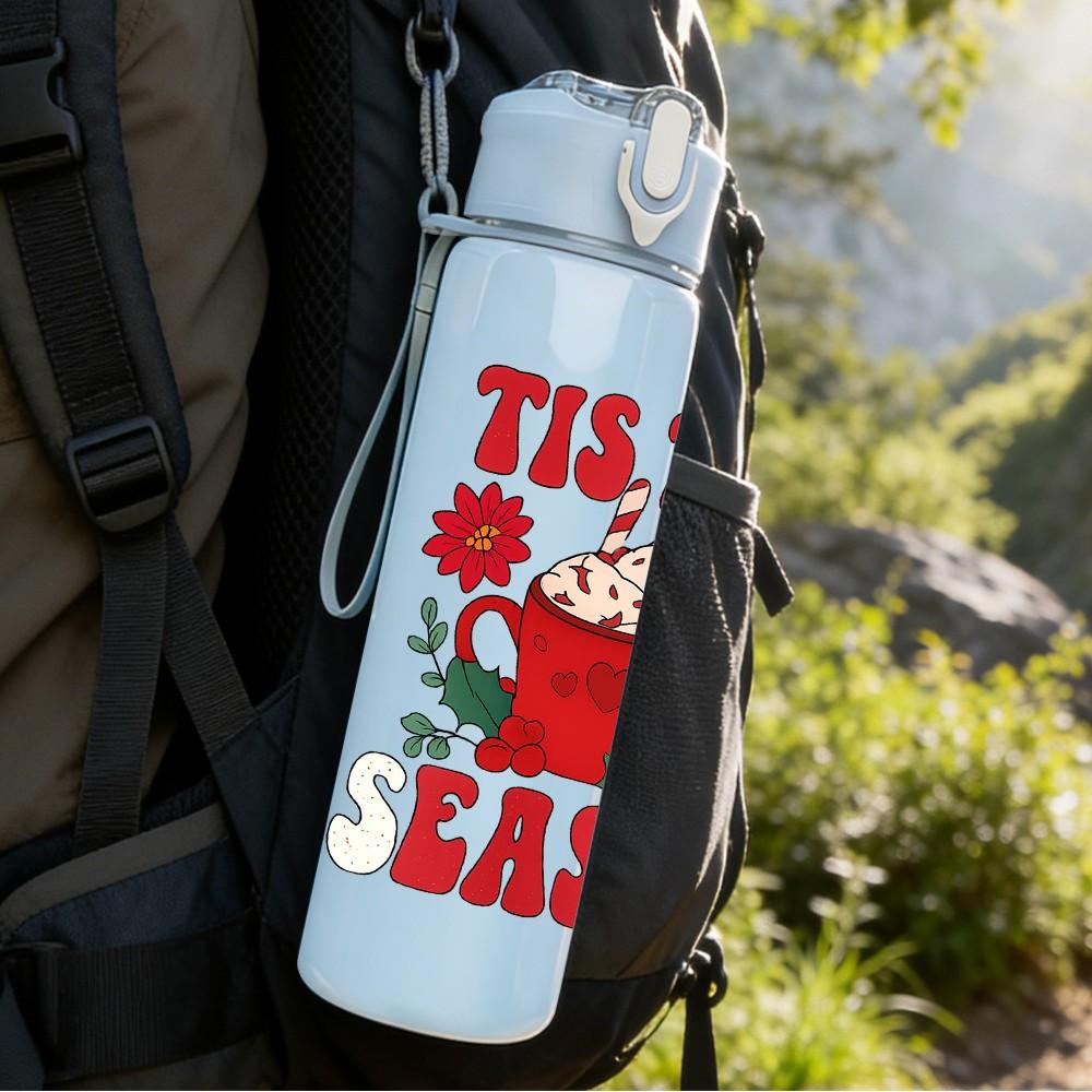 1PC Tis The Season Autumn Cup Art 750ml Color Plastic Sports Water Bottle Leakproof Flip Straw Lid Suitable for Sports Office Home Use