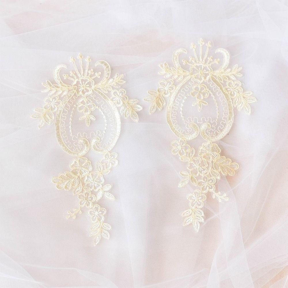 2pcs Floral Design Lace Applique Patch Organza Fabric DIY Sewing Lace Accessories Quilting
