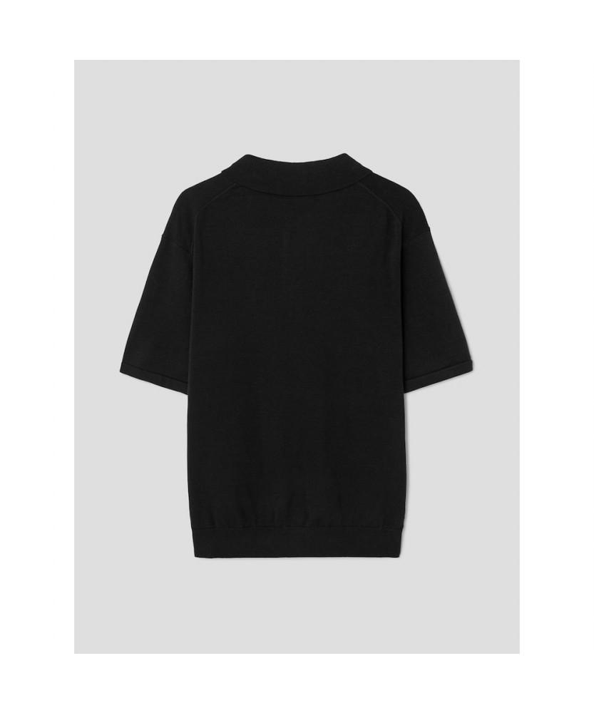 8SECONDS Fine Touch Cotton Collar Neck Short Sleeve Knit Black