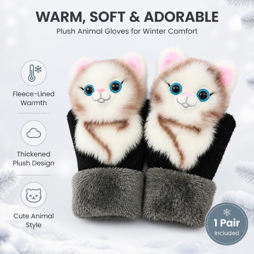 Animal Pattern Warm Winter Gloves Fleece Lined Animal Gloves New Plush Gloves Women's