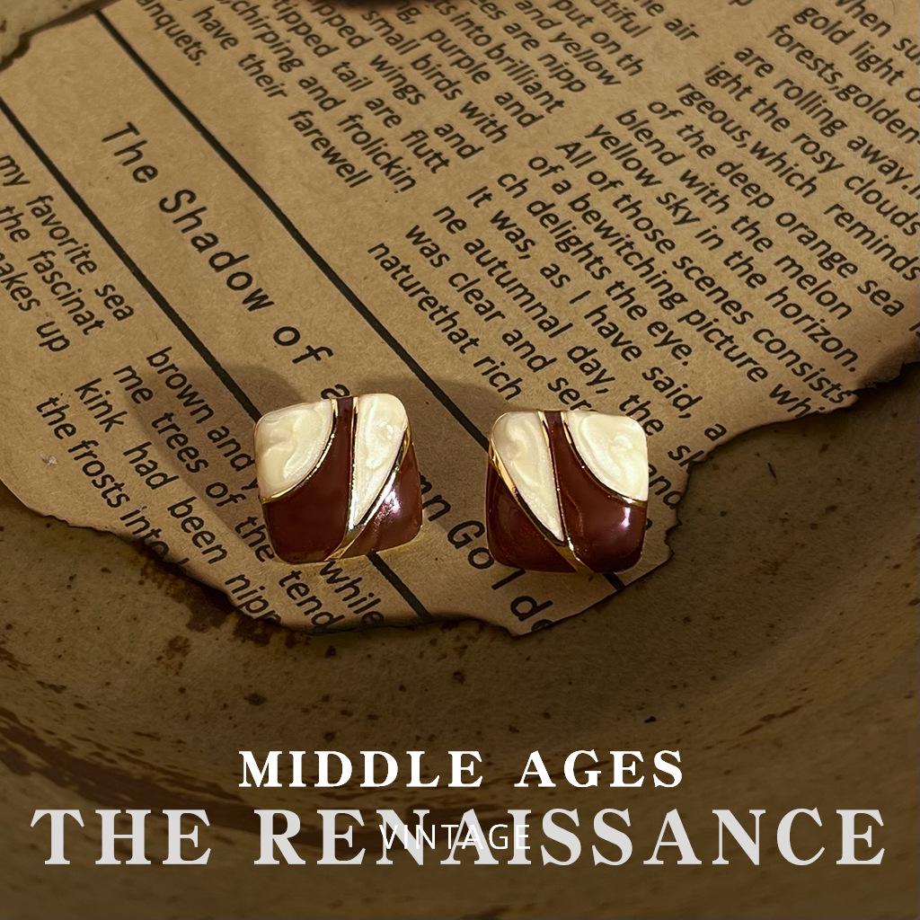 Vintage Burgundy Red Enamel Drop Earrings - Retro French Style Studs