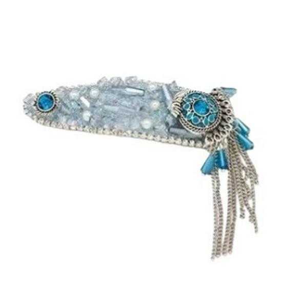 Blue Gem Healing Rhinestone Pearl Ethnic Tassel Hair Clip for Women