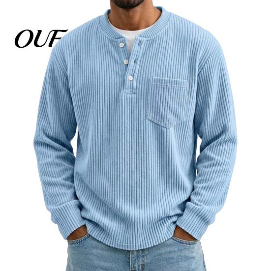 Casual Weekend Outfits for Men Corduroy Pullover Shirt, Long Sleeve Button Collar with Chest Pocket, Daily Wear Shirt Loose Fit Ribbed Textured