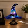 Halloween Witch Hat Lamp Resin Ornament USB Plug-in Light Decor, Festive Table Lamp