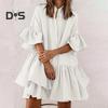 Женское многоярусное платье-бэбидолл с плиссированными рукавами, летнее повседневное свободное мини-платье средней длины для повседневной жизни и пляжных вечеринок