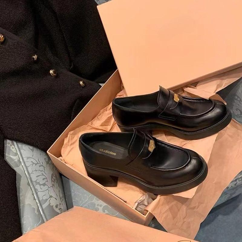 Нескользящие Ретро Круглый носок Увеличивающие рост, Толстоподошвенные Женские Одинарные Туфли