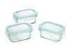 Yoshikawa 4-Point Locking Glass Storage Containers, Mini Square, 130ml, Set of 3, Gift Wrapping Available, SJ2720