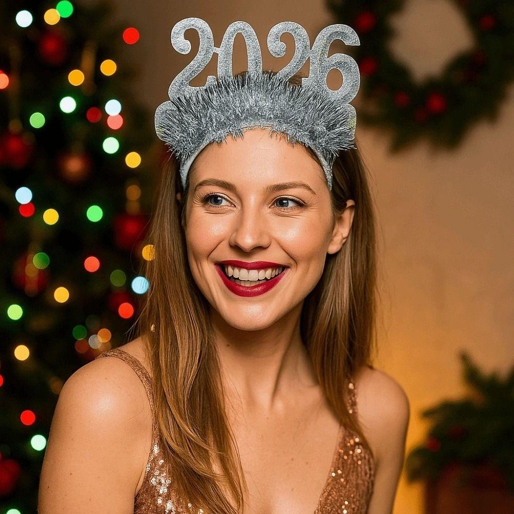 Sweet 2026 Happy New Year Headband Sequin Glitter Hair Hoop  Christmas Supplies