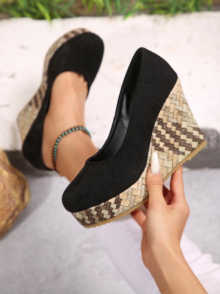 Модные женские туфли-лодочки Весна Осень Новые Большой размер Слипоны Платформа Танкетка Удобная высота Увеличение роста Нескользящие Повседневные Одинарные туфли