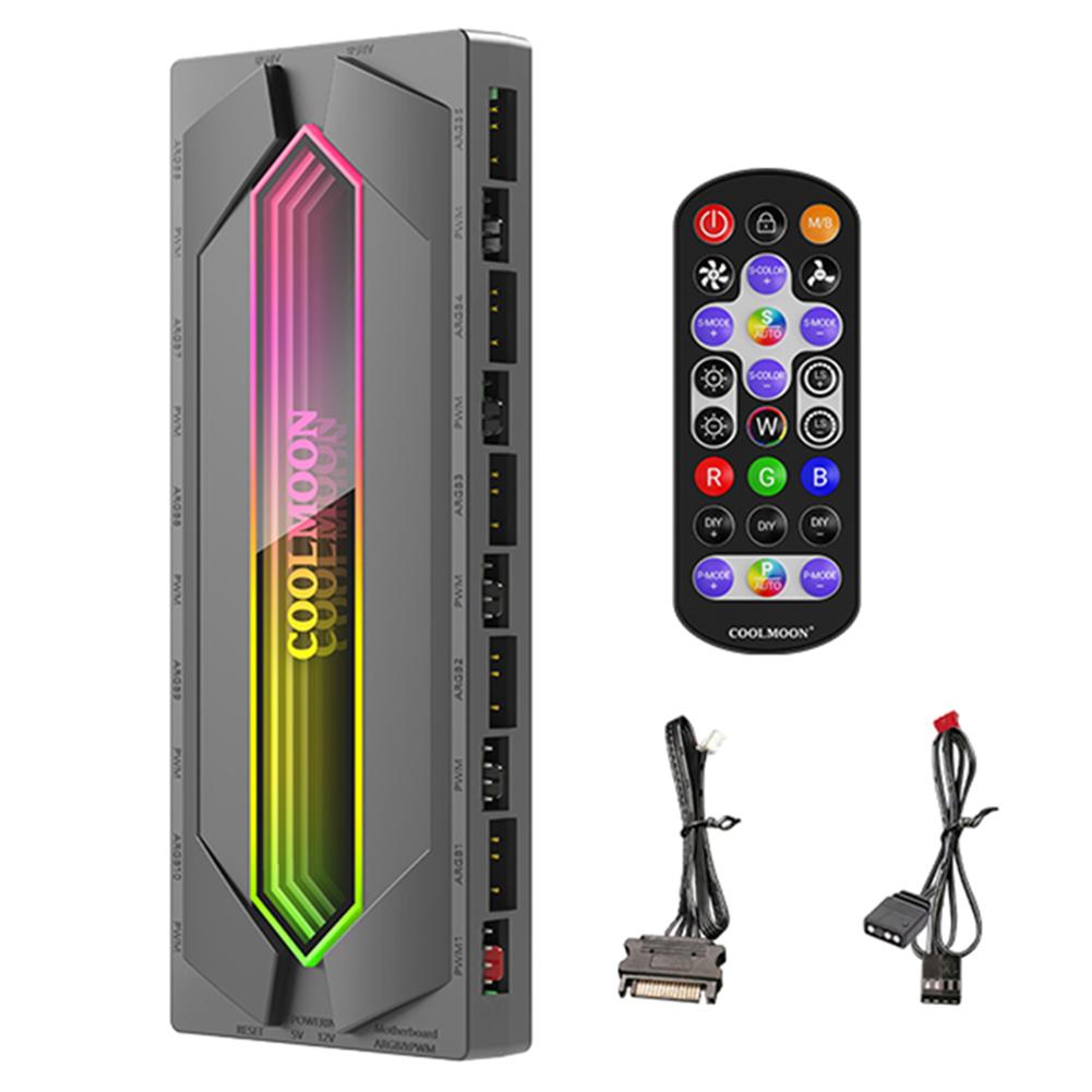 ARGB и PWM ХАБ Разветвитель для вентиляторов с пультом кабелем питания SATA Разветвитель ARGB PWM и ARGB ХАБ Разветвитель для RGB вентиляторов корпуса ПК