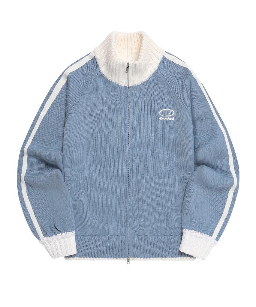 ODDSTUDIO Sporty Track Semi-Crop Knit Zip-Up - Sky Blue