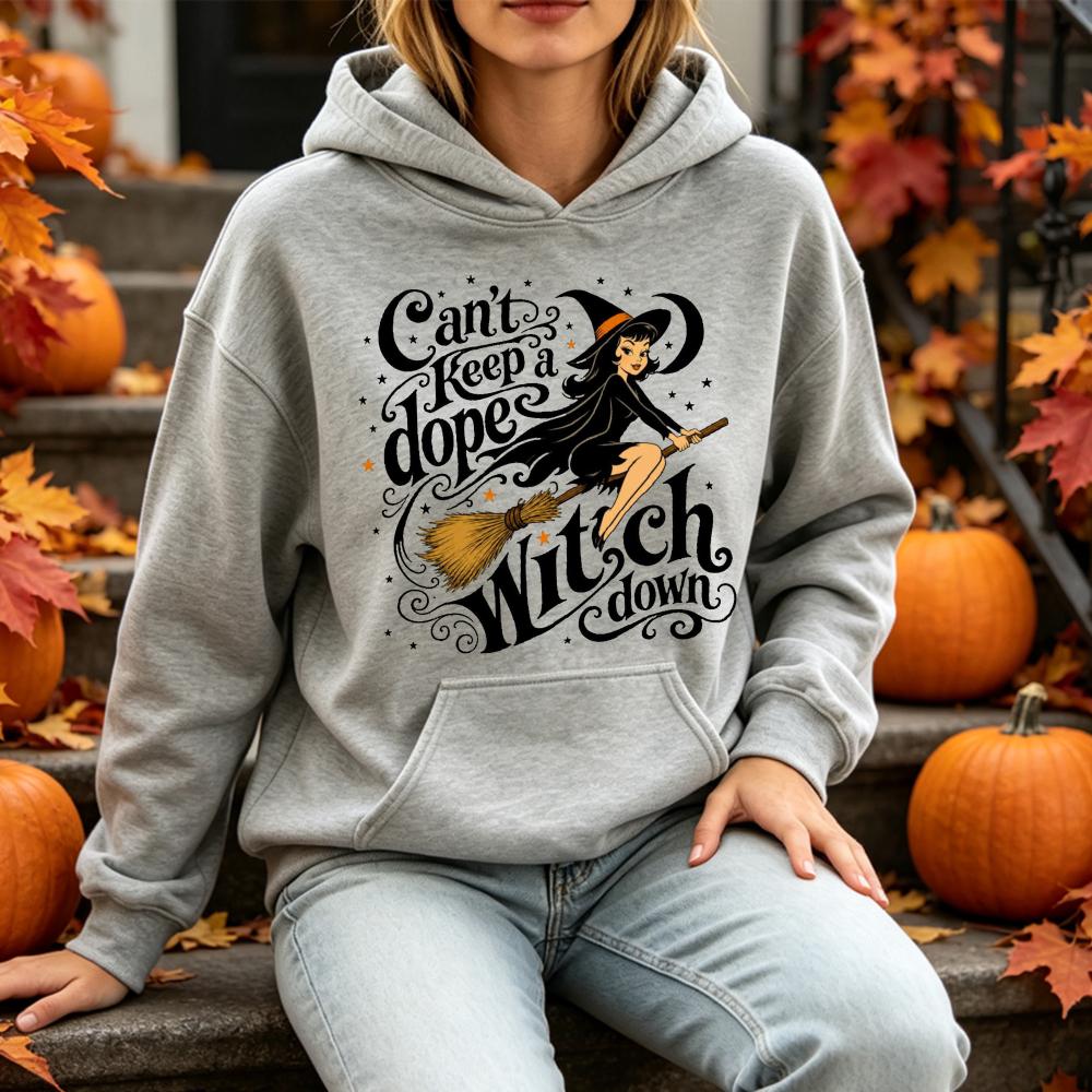 Cute Halloween Witch Graphic Hoodies Women Autumn Loose Sweatshirt Vintage Casual Long Sleeve Pullover Funny Spooky Streetwear