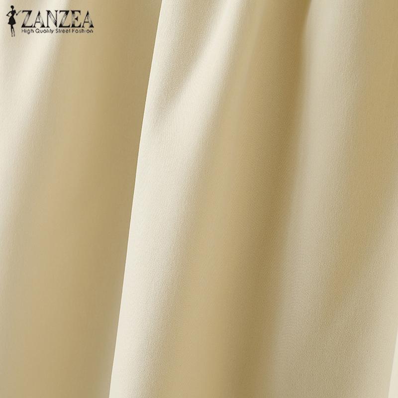 ZANZEA Женские винтажные кружевные блузки с круглым вырезом и длинным рукавом в полоску