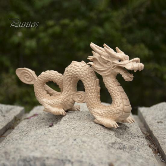 Фигурка китайского дракона из персикового дерева принесет удачу, богатство, резная статуя из натурального дерева, зодиакальный дракон, талисман, скульптура, новогодний орнамент фэн-шуй