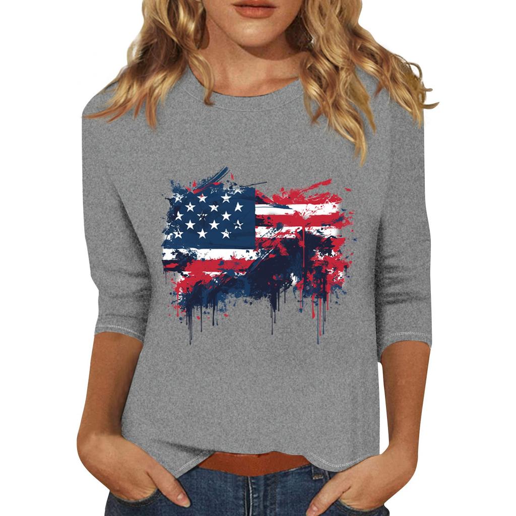 Women's Print Round Neck Top With Three Quarter Sleeves T-Shirt Three Quarter Sleeves T-Shirt