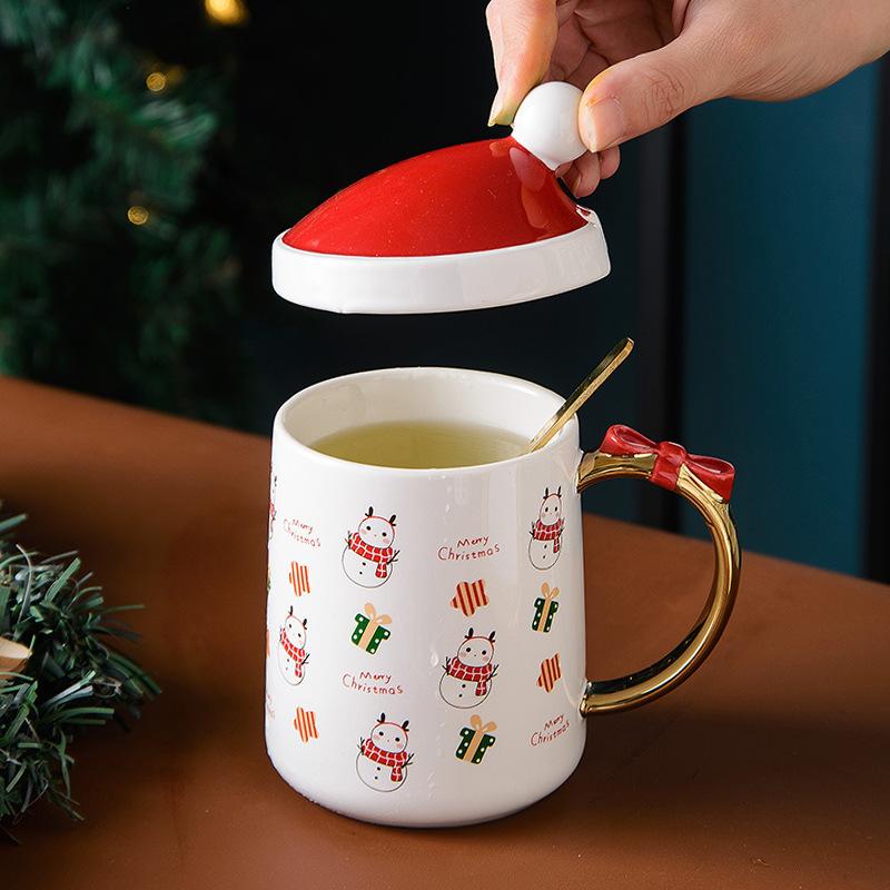 Luxury Christmas Mug Santa Ceramic Cup Bow Handle Creative Coffee Cup Cartoon Christmas
