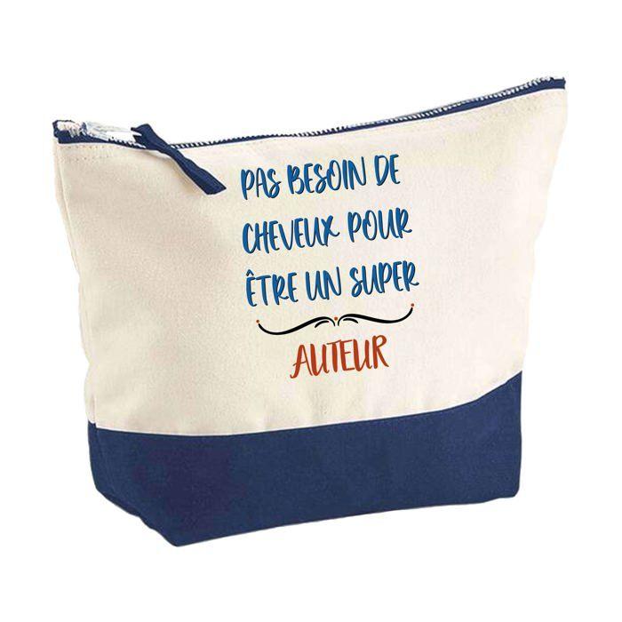 Trousse de maquillage - PLANETEE - Fond bleu «Auteur pas besoin de Cheveux» - Grand format - Coton - Impression HD - France