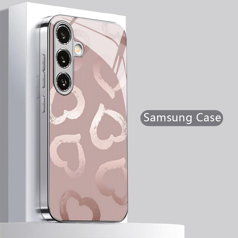 Розовый чехол для телефона с узором в виде сердца Rosa, 2D, для Samsung S26 S25 S24 S23 S22 S21 S20 A56 A36 A16 - Гальванизированный стеклянный защитный чехол