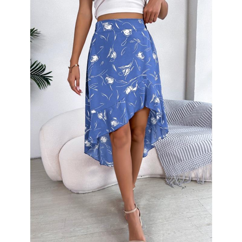 Женская юбка средней длины с асимметричными воланами, весна-лето, для отдыха