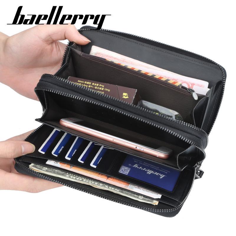 Baellerry Men Fashion Long Wallet Business Design Leather Zip Purse Wallets