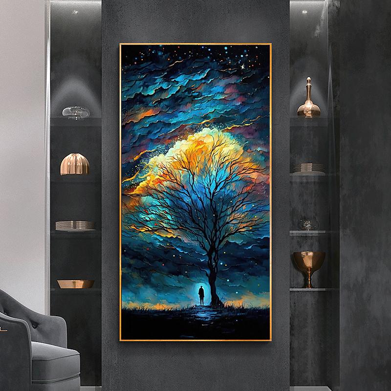 Темный лес Дерево жизни Картина на холсте Настенная живопись Волшебный лесной пейзаж Плакаты и принты для крыльца Декор гостиной Cuadros