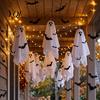 Outdoor Yard Party Props 3Pcs Hanging Ghost Bats LED Light, Halloween Fabric Spooky Bat Silhouette Pendants for Porch Indoor Decor, Festival