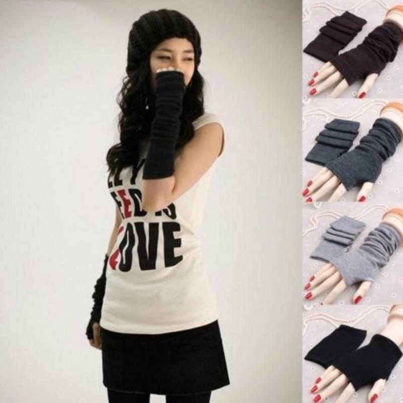 ЖенщиныРаспространенные вязаные длинные варежки без пальцев на запястье, теплые зимние перчатки