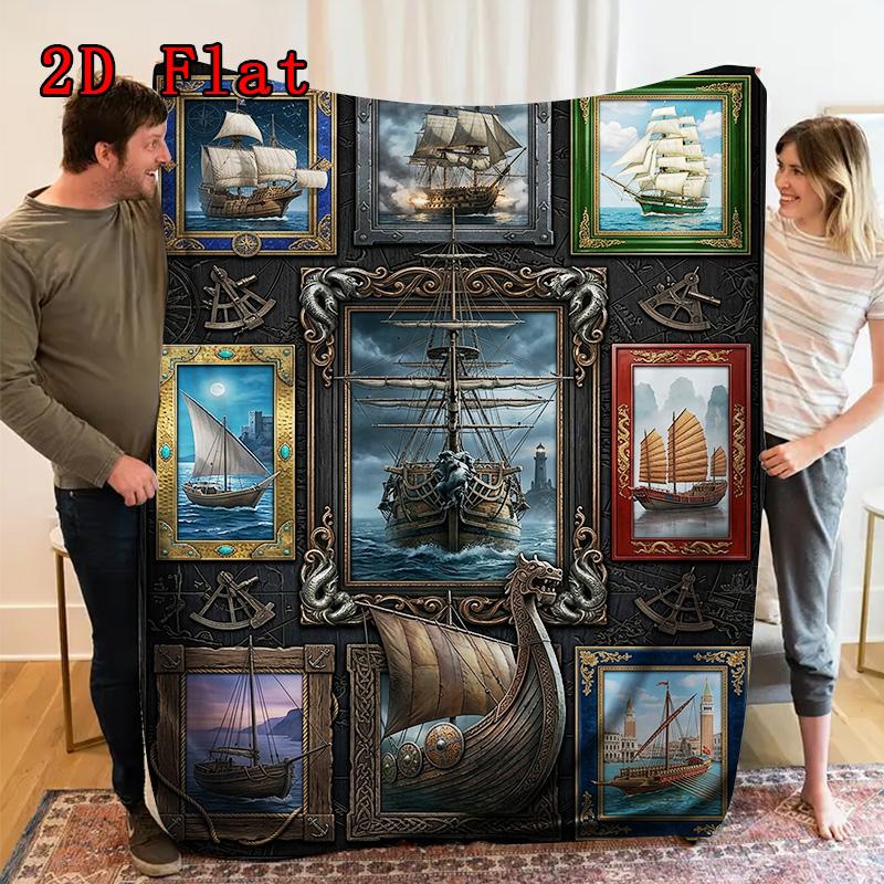Maritime Legacy Adventure 2D Flat Pattern Flannel Blanket, High quality All Seasons, Home Decor, Warmth and Comfort, Perfect for Christmas Gifts.