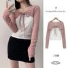 The Pink Women Slim Fit Ribbon String Bolero Cardigan + Tank Set