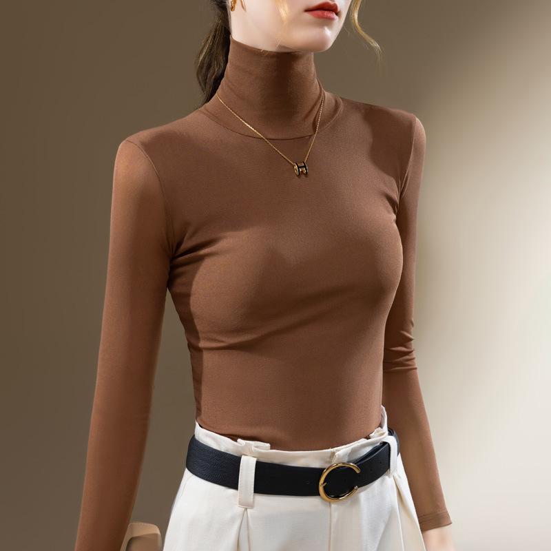 Базовая сетчатая футболка с высоким воротом для женщин Новая женская темпераментная модная футболка с длинным рукавом Нижнее белье