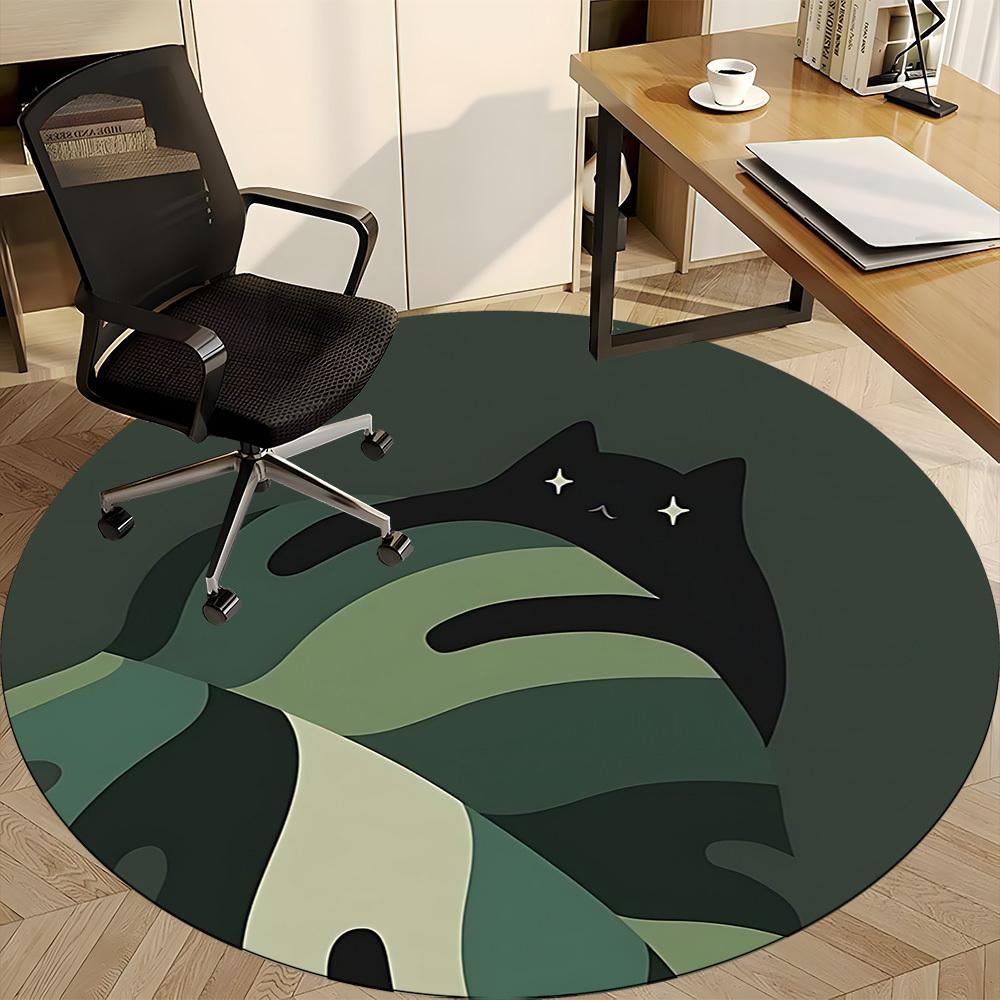 1pc Cat Night Office Round Area Rug, Indoor Mat Suitable For Office, Under Office Chairs Bedroom Living Room Home Decor, Room Deco