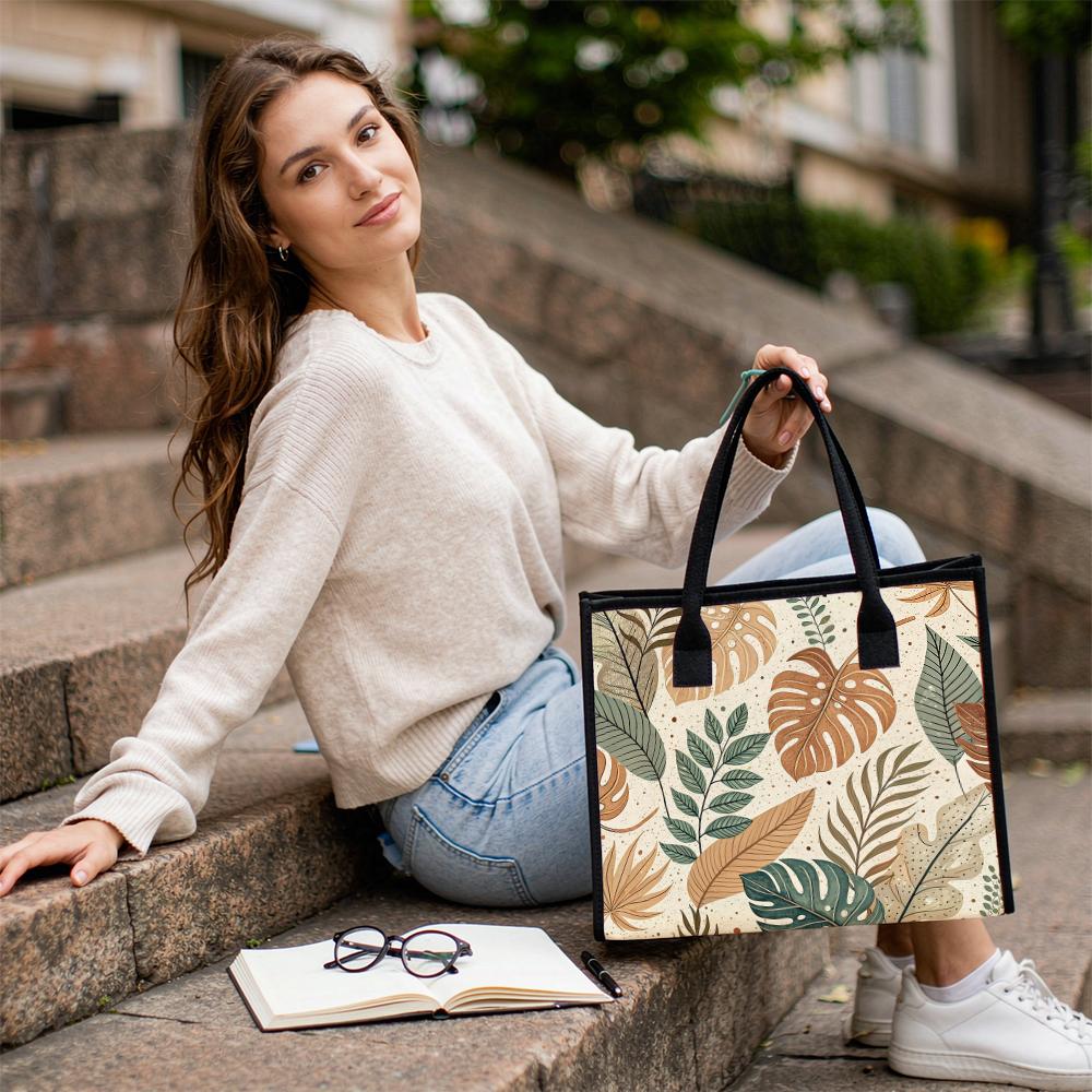 Bohemian Tropical Leaf Print Tote Bag Casual Large Capacity Daily Commute Handbag For Women 