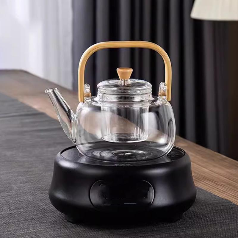 1000ML Glass Teapot Portable Wood Handle Glass Kettle Heat-Resistant Transparent Tea Pot Home Coffee Tea Bottle Kitchen Supplies