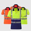 High Visibility Safety T-Shirt Button Lapel Tee Shirt with Reflective Tape Quick-dry Breathable Workwear Security Top for Construction Workers