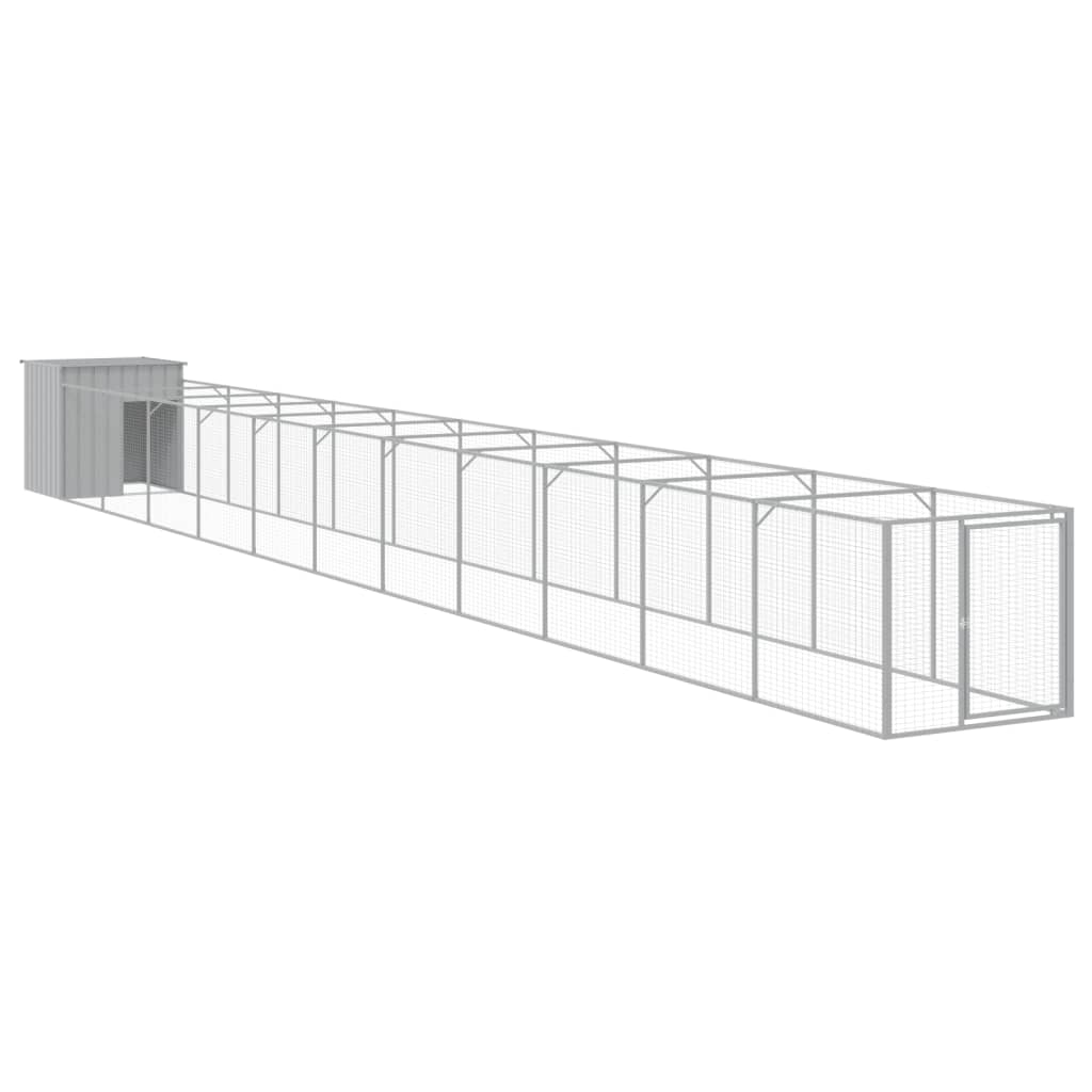 Dog House with Run Light Grey 110 x 1221 x 110 cm Galvanized Steel