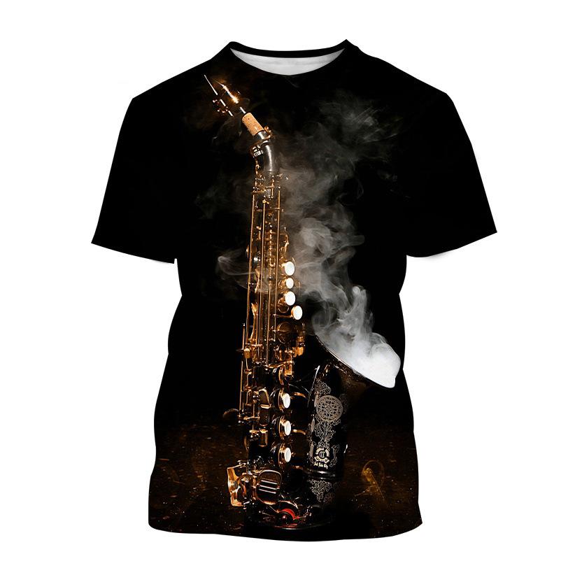 Saxophone Series 3D Printed Men's Casual Short Sleeved T-shirt Sportwear Men T-shirts