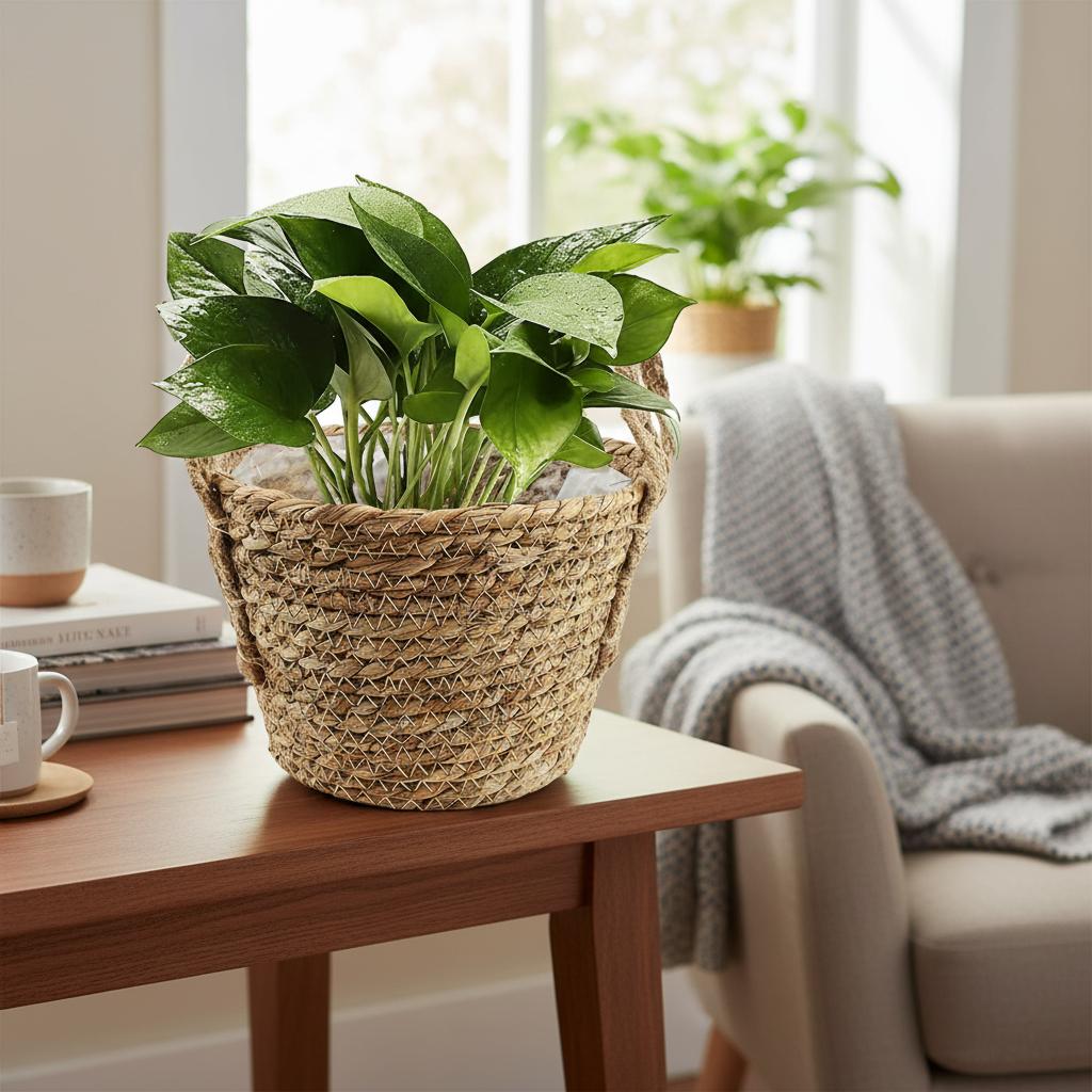 Wicker Plant Pot Basket With Handles Handwoven Plant Pot Basket for Indoor Decoration
