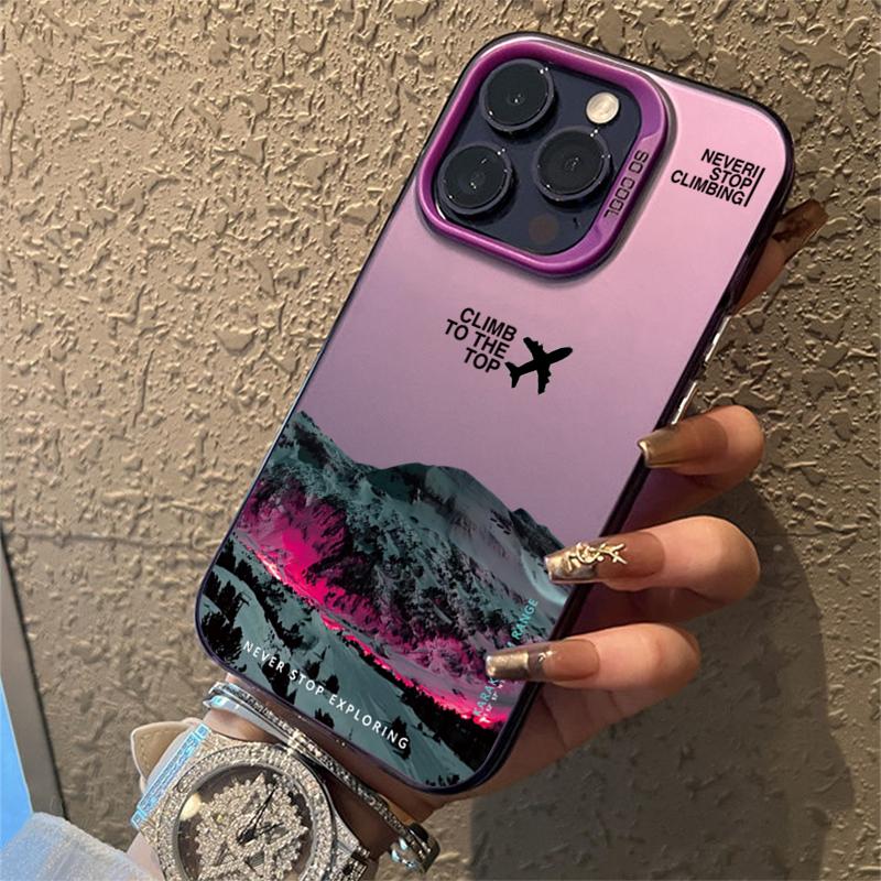 Чехол для телефона с изображением горной вершины и самолета для IPhone 17 16 14 15 11 12 13 Pro Max 16E 7 8 15 16 Plus 17 Air Ударопрочный Закат IMD Чехол