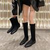 Square Head High Boots Women's 2025 New Autumn and Winter Knight Boots Flat Bottom Boots Elastic Boots Socks Boots Stacking Boots