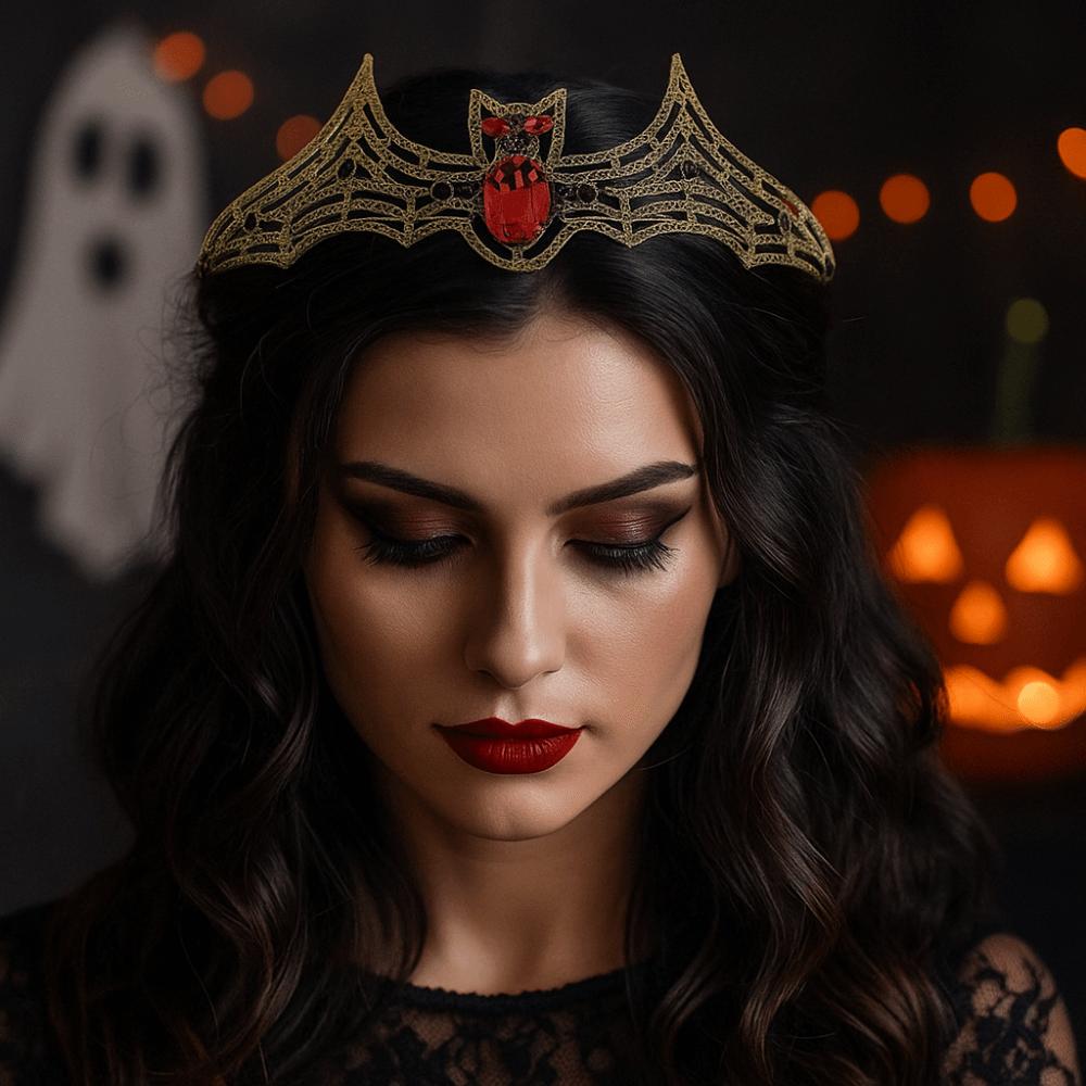 Metal Halloween Bat Hairband Dark Halloween Tiara Temperament Rhinestone Crowns Gift