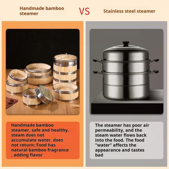 Бамбуковая паровая корзина ручной работы, пароварка для пельменей, пищевой класс, не содержит бисфенола А, экологически чистые булочки, бамбуковая пароварка для пельменей с крышкой