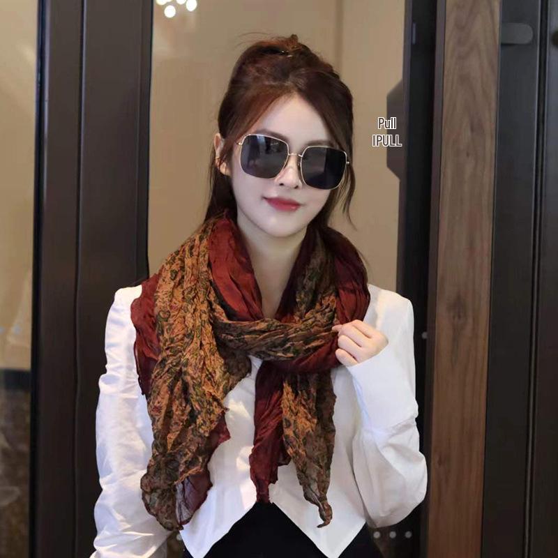 Trendy Gradient Cotton-Linen-Silk Scarf/Shawl for Women - Sun Protection & Dual-Use for All Seasons