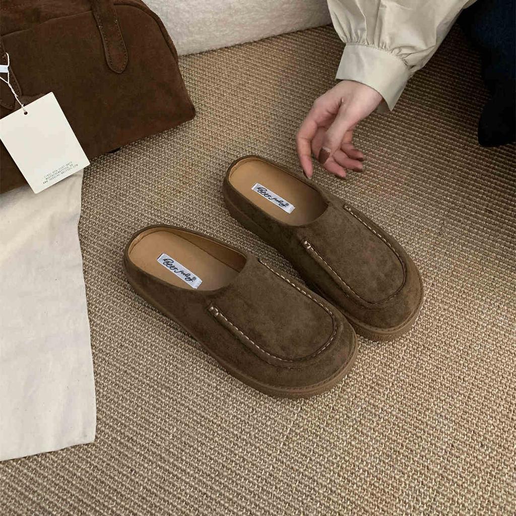 Удобные повседневные лоферы-полусабо с закрытым носком, женские с ремешком на пятке, слипоны-мюли для женщин, платформа, новинка 2025, комфорт