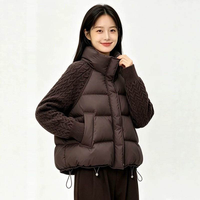 Womens Short Puffer Coat 2026 Warm Cotton Jacket Stand Collar Loose Fit Long Sleeve A-Line Outerwear