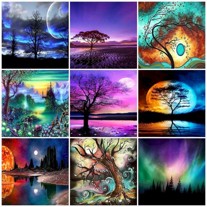 Full Round Drill Diamond Painting Starry Sky Landscape 5D DIY Diamond Painting Craft Kit Diamond Embroidery Hobbies Home Decor