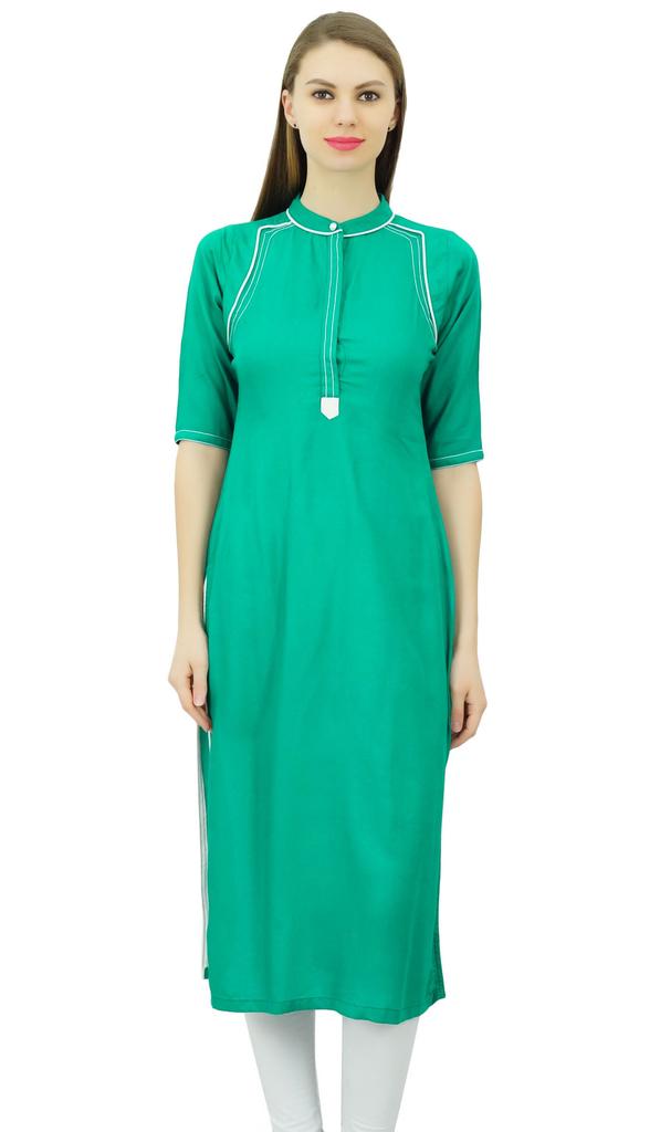 Phagun Mandarin Collar Kurti For Womens Ethnic India Tunic Top Ladies Rayon