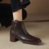 Krazing Pot Cow Skin Winter Round Toe Chunky Heels Fashion Boots Women Zipper Retro Elegant Women Ankle Boots